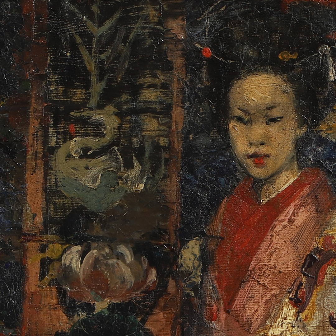 Edward Atkinson Hornel (1864-1933) A young geisha in an interior signed and dated 'E. A . Hornel/94', oil on canvas 33 x 28cm (£10,000-15,000)
